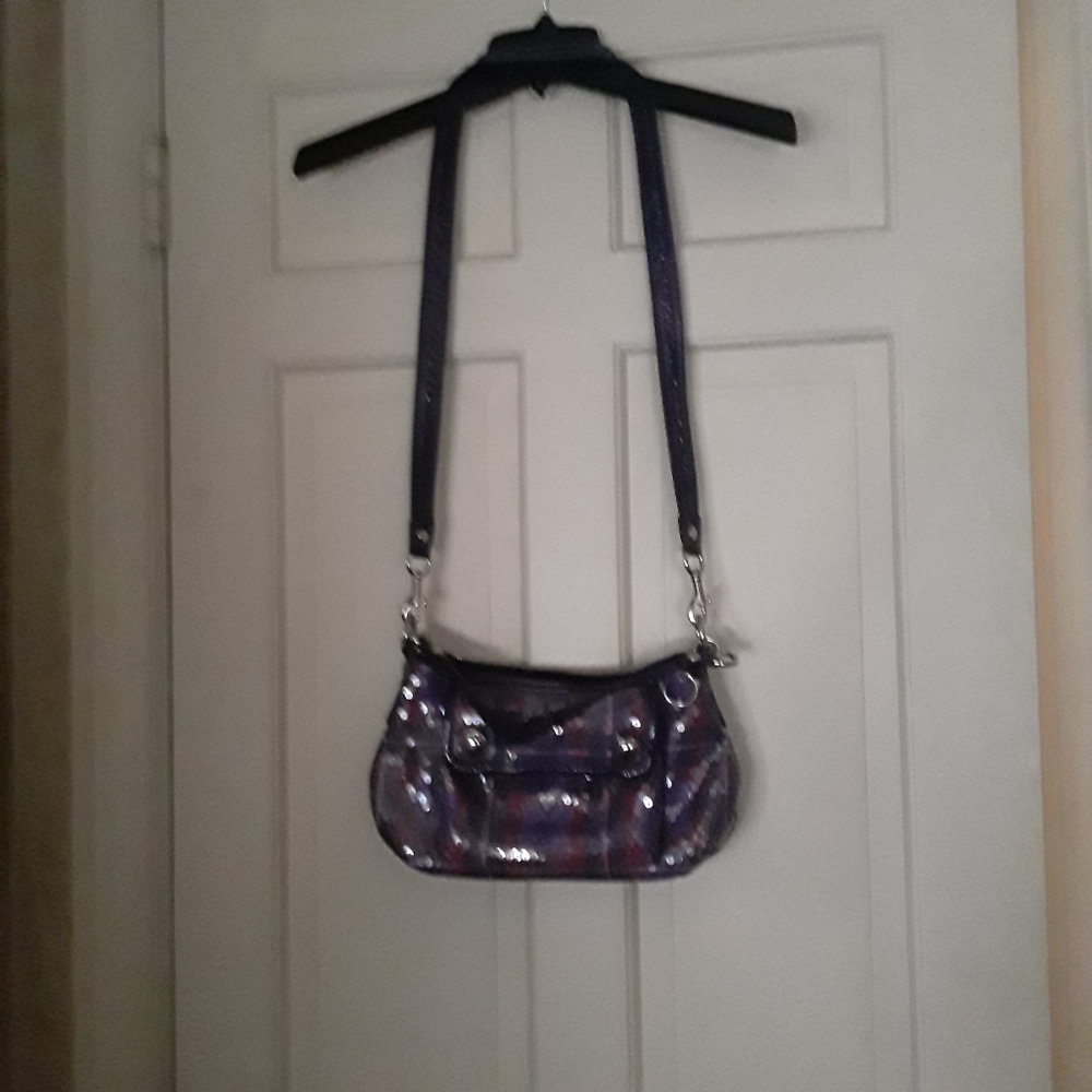 Coach Poppy Sequin Purple Plaid Cross Body Bag